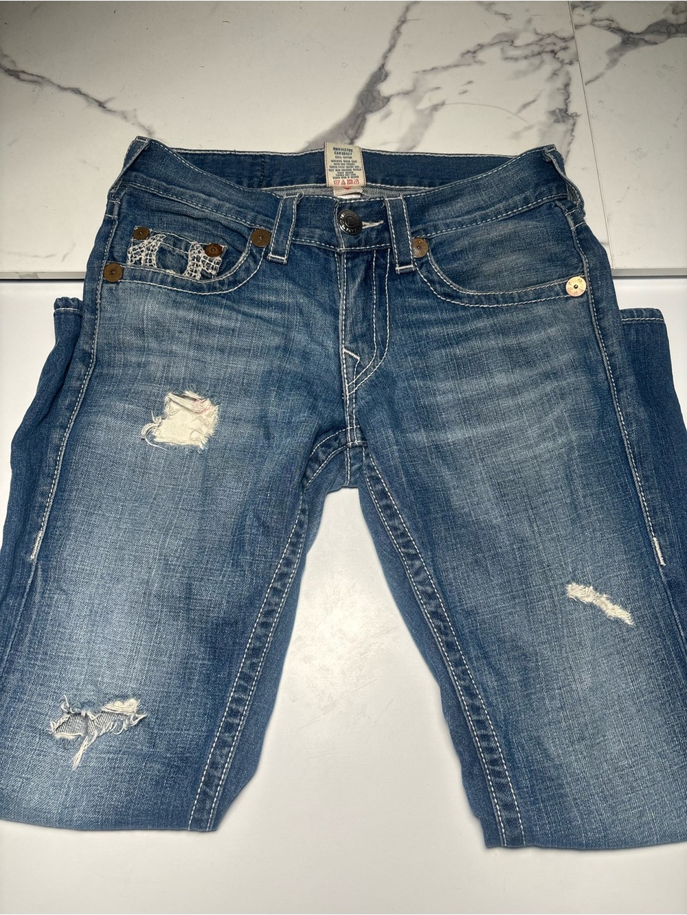 True Religion Men's Blue Distressed Slim Jeans